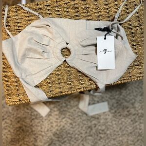 7 For All Mankind Beige Halter Top with Ring Detail, Size L